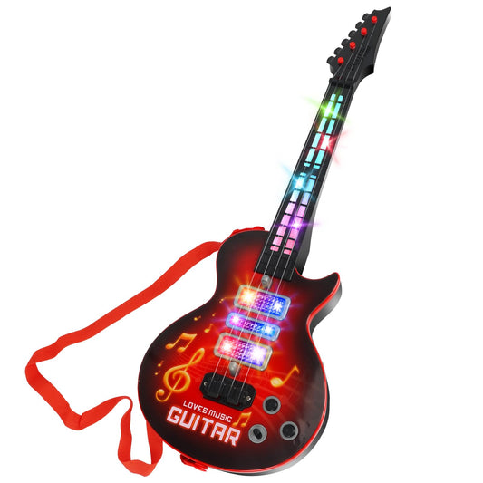 Drmukie Kids Guitar Toy red front view boosts imaginative play and early music curiosity.