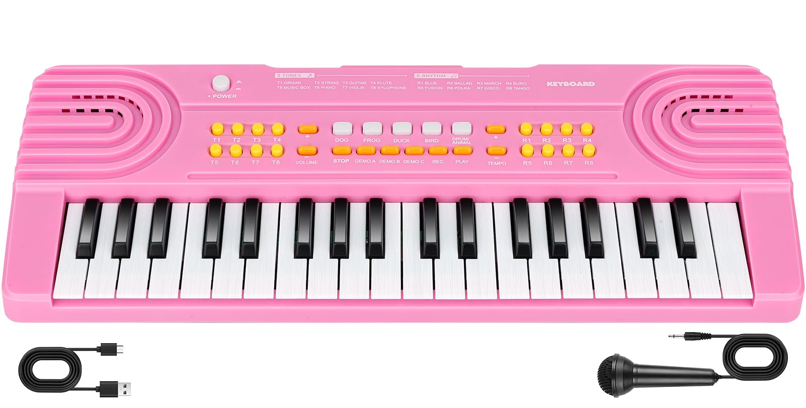 Drmukie pink kids piano keyboard toy front view for early music play