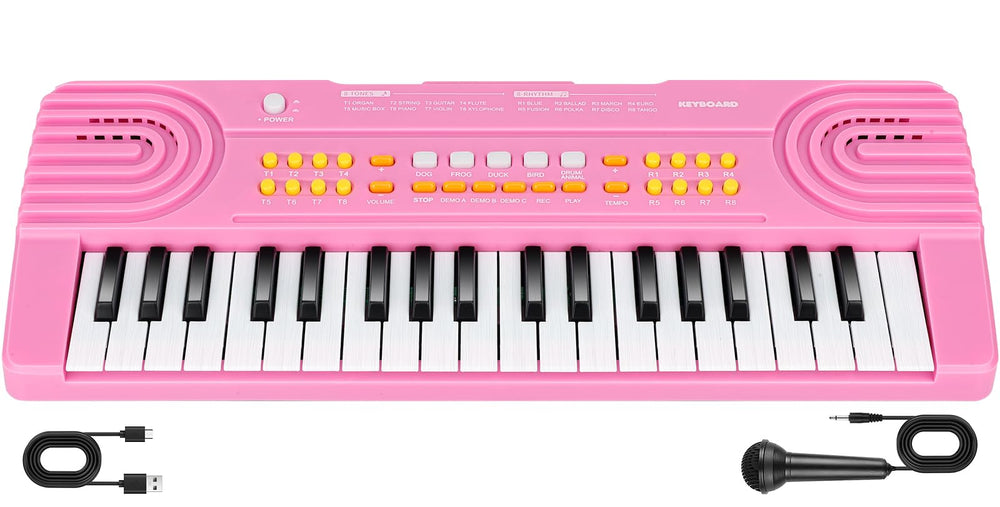 Drmukie pink kids piano keyboard toy front view for early music play