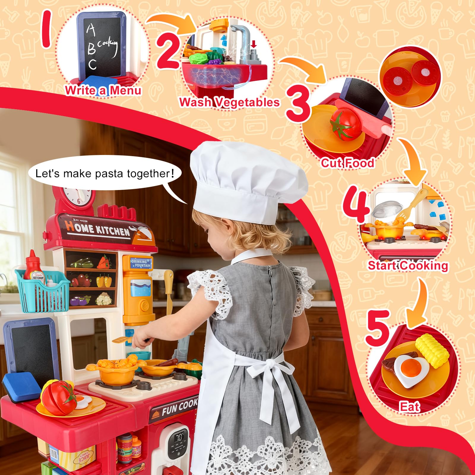 Drmukie mini kitchen playset stovetop lights enhancing pretend cooking with realistic ambience