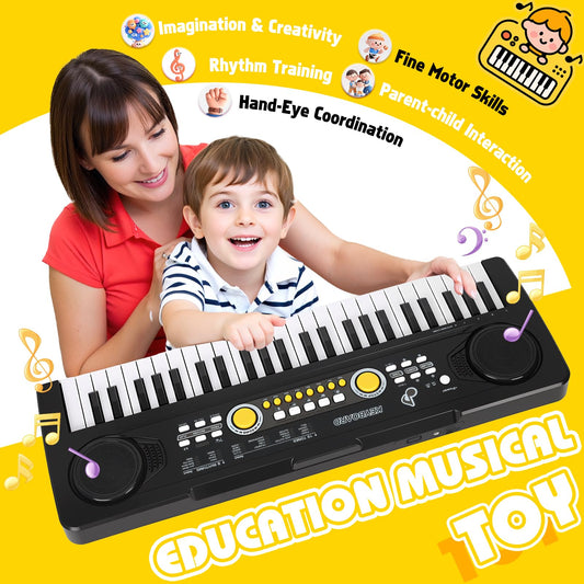 Drmukie piano with microphone enables singing along during playtime.