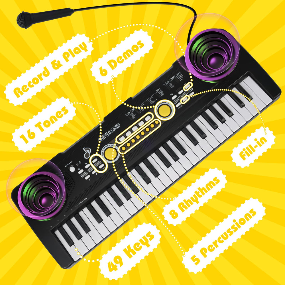 Drmukie 49-key keyboard supports record and playback for creativity.