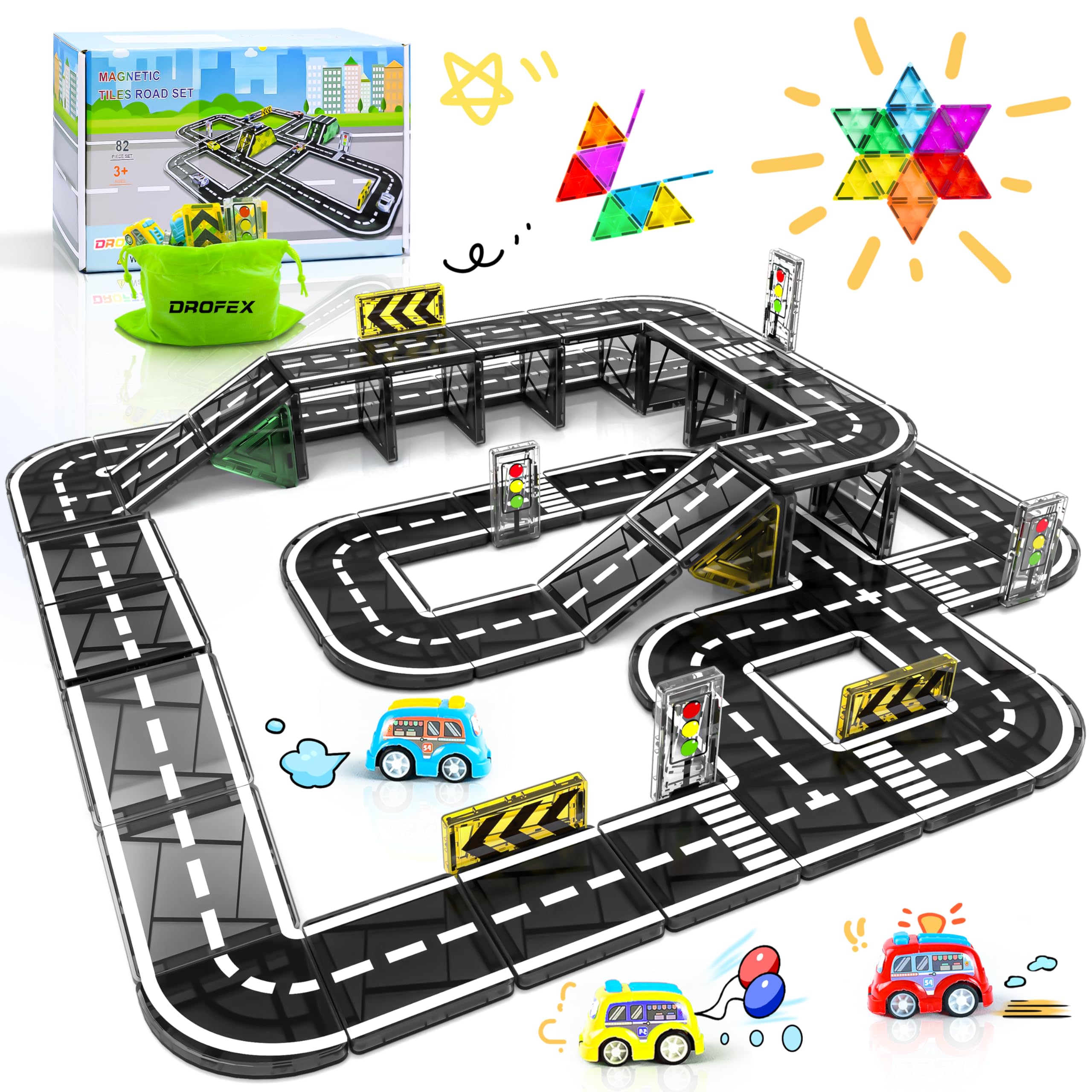 Drofex magnetic road set for imaginative road-building play