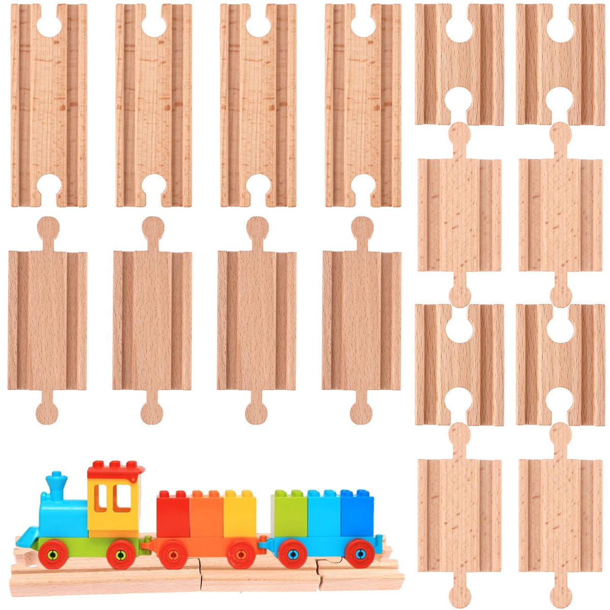 Droutti straight train track pieces extend your layout for bigger adventures.