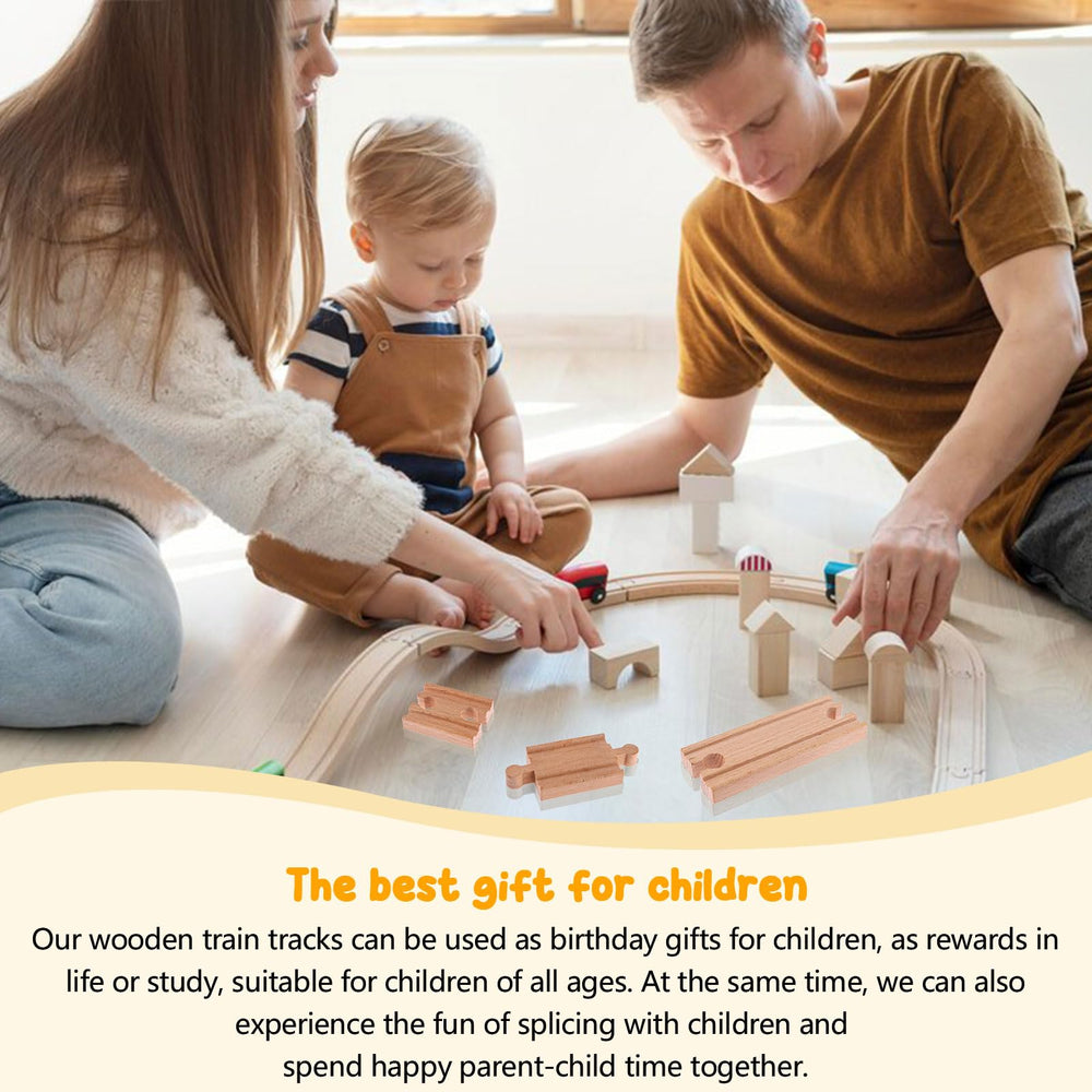 Droutti wooden train track bridge assembly shows a sturdy, engaging play scene.