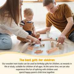 Droutti wooden train track bridge assembly shows a sturdy, engaging play scene.