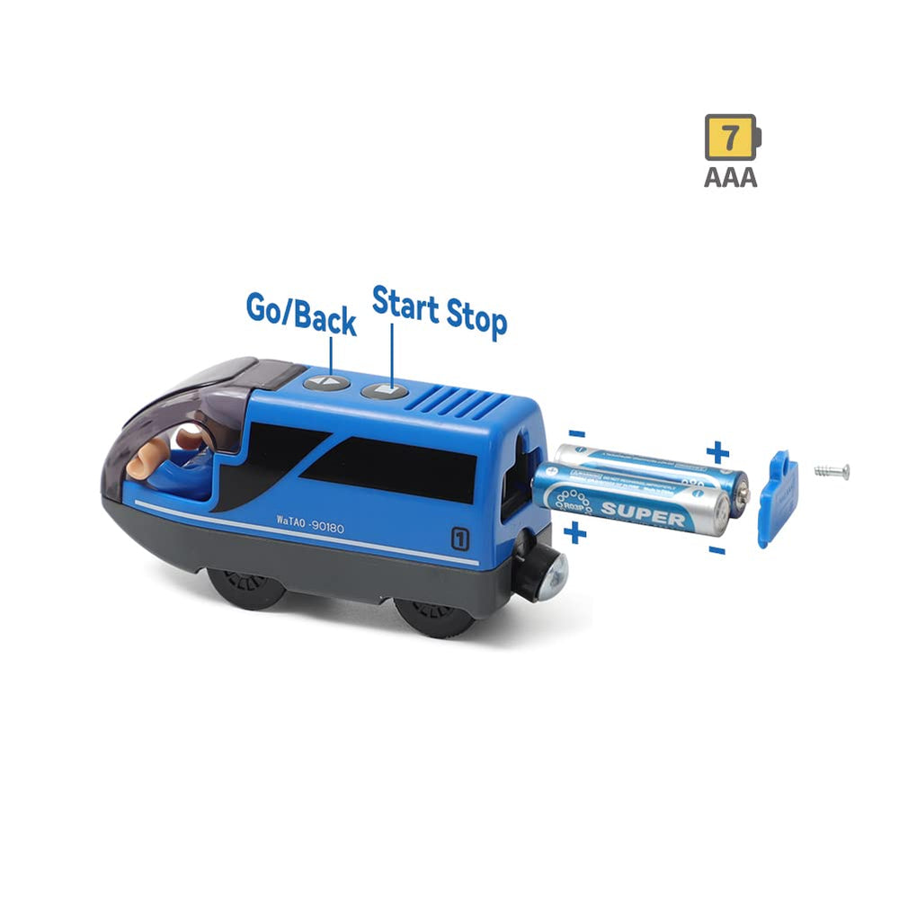 DSHMIXIA battery-operated train with magnetic couplings for easy linking to other cars.