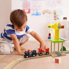 DSHMIXIA wooden train cars highlight safe, tactile wooden-plastic parts for curious hands.