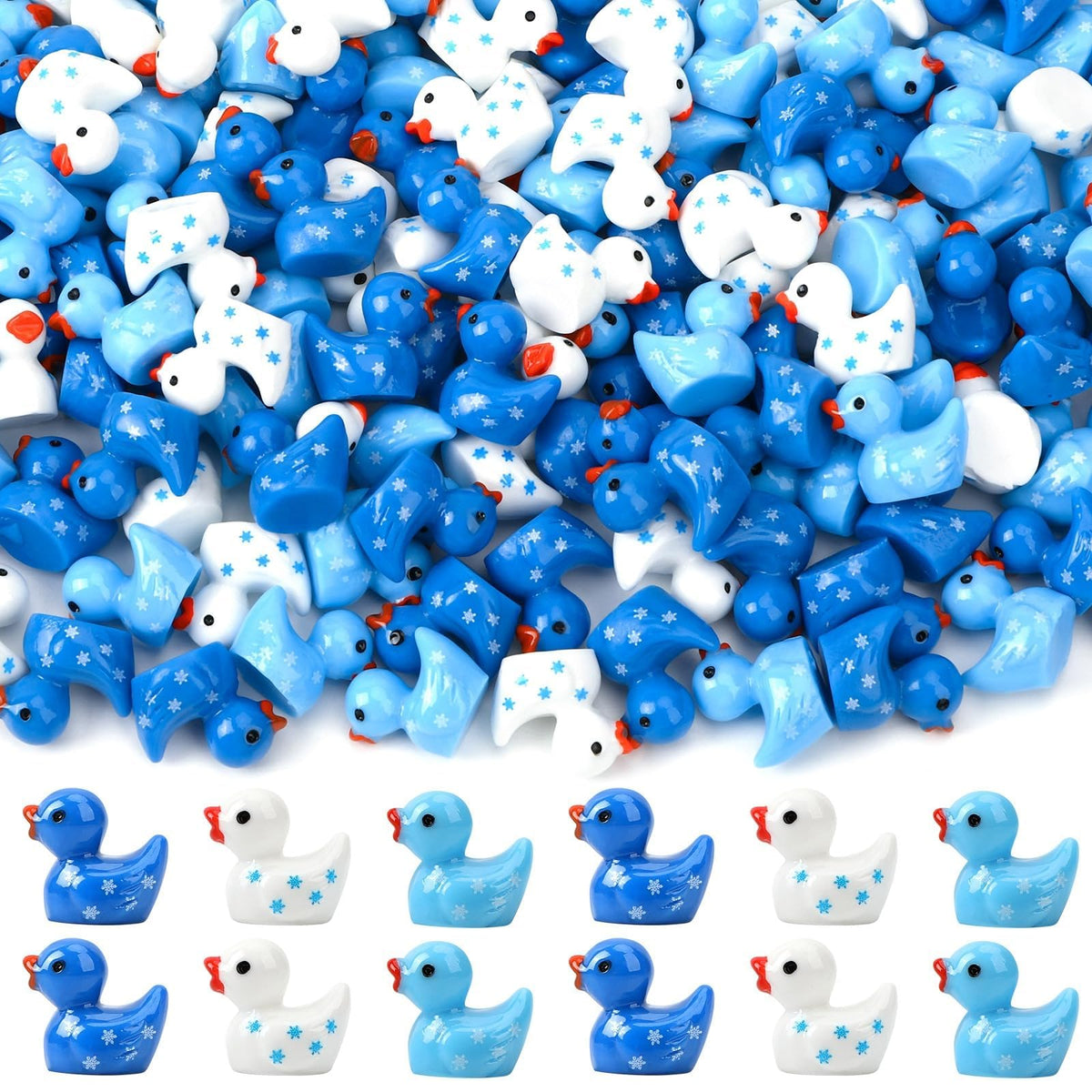 DTOFOOT 200Pcs dark blue winter resin ducks with snowflake pattern for festive decor.