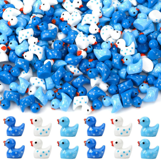 DTOFOOT 200Pcs dark blue winter resin ducks with snowflake pattern for festive decor.
