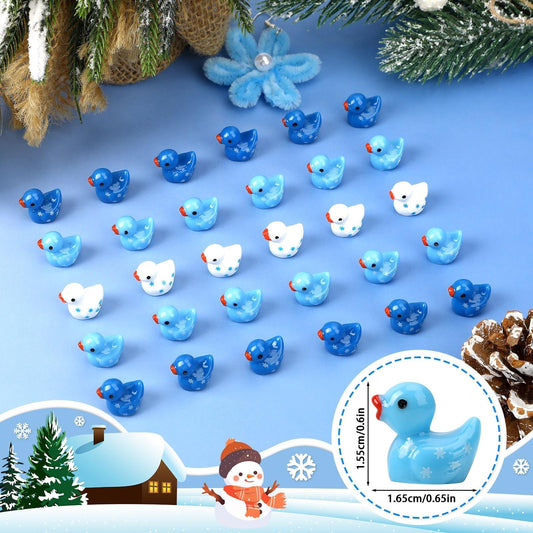 DTOFOOT 200Pcs sky blue winter resin ducks with snowflakes ideal for crafts.