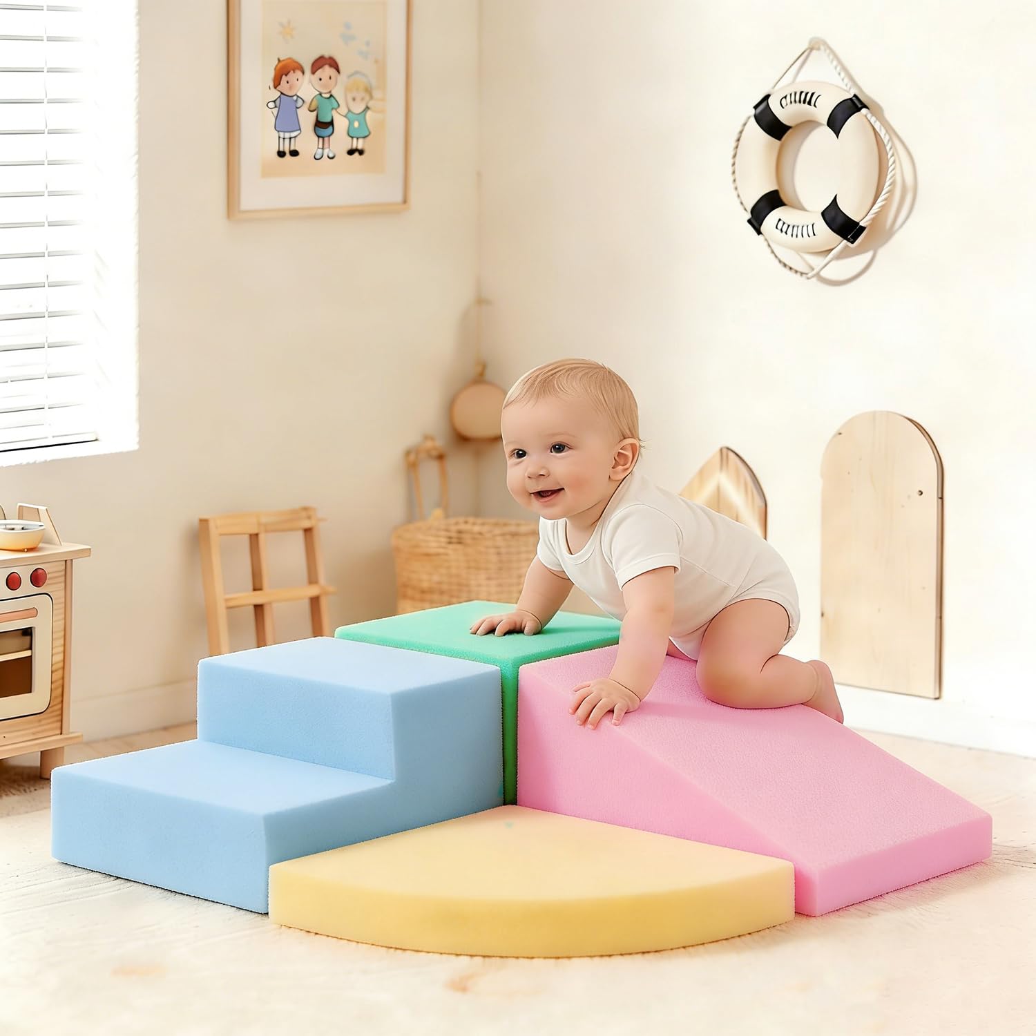 DTRK climbing-toys-foam-blocks provide safe indoor climbing for toddlers to build motor skills.