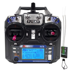 DTXMX Flysky FS-i6 transmitter front view showing quick response controls for precise flight