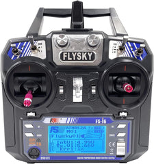 DTXMX Flysky FS-i6 transmitter side controls highlighting ergonomic handling