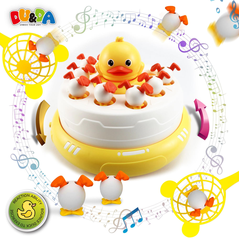 DU&DA rotating game board with ducks capturing dynamic play moments.