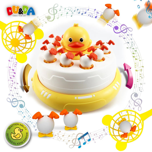 DU&DA rotating game board with ducks capturing dynamic play moments.
