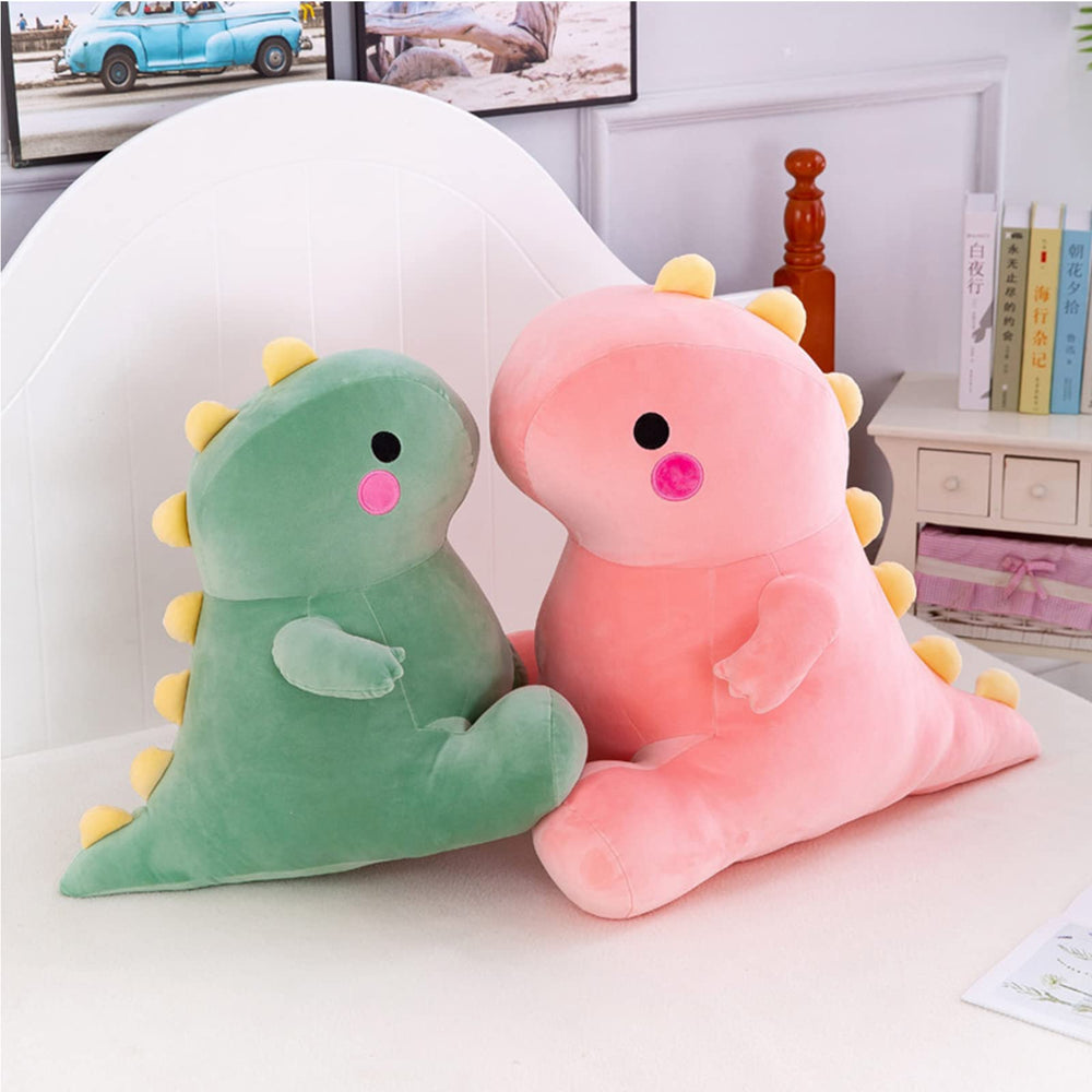 DUANMUL green 13in dinosaur plush, ideal travel companion for kids.