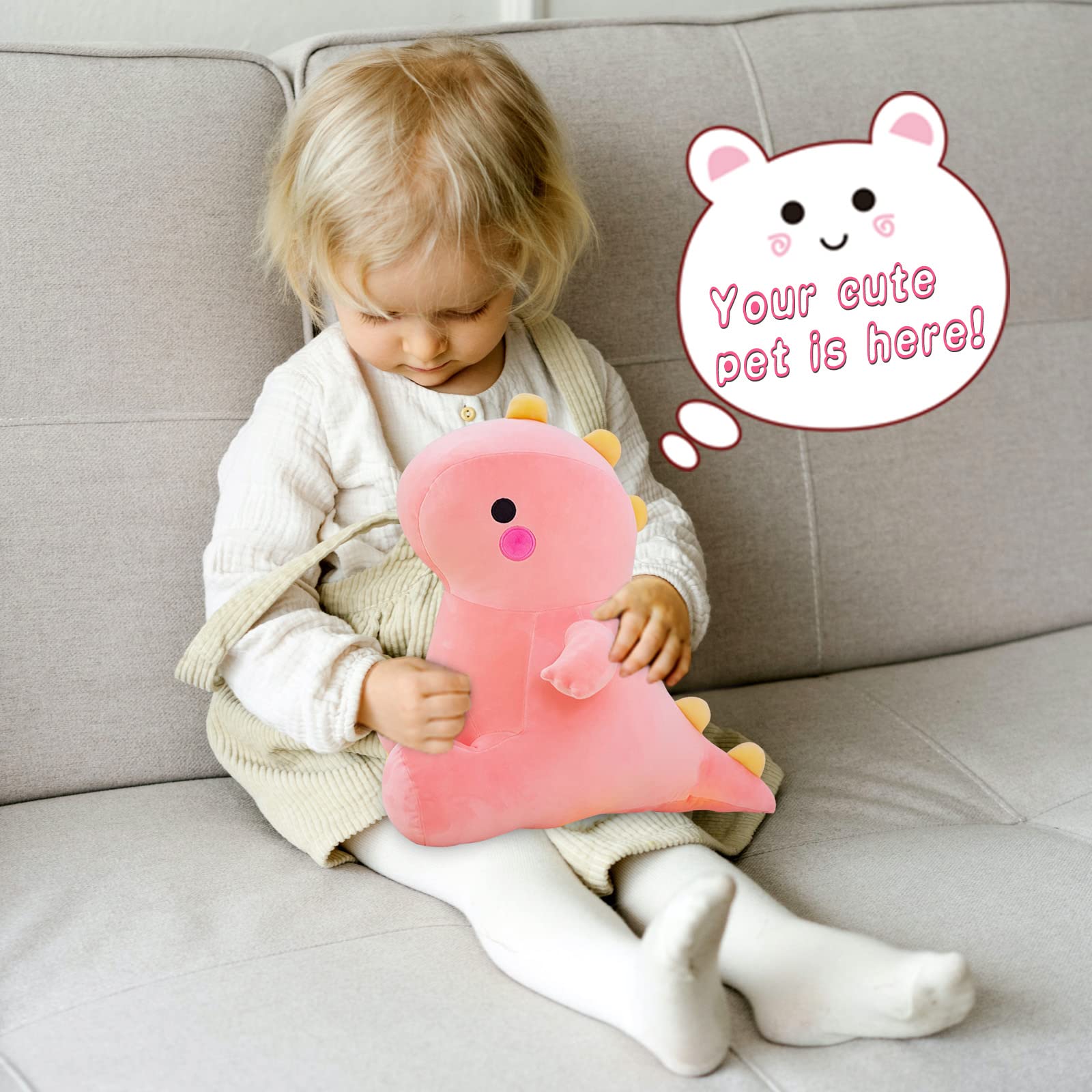 DUANMUL pink 19in dinosaur plush, a comfy reading companion.
