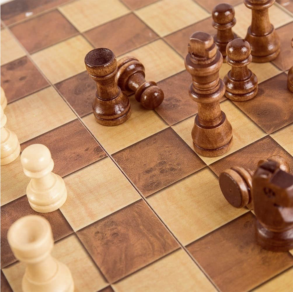 DUBSTAR three-in-one game setup supports chess, backgammon, and checkers