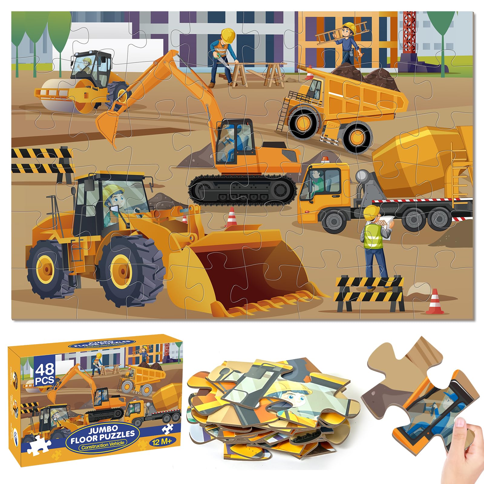 Duchong jumbo floor puzzle full construction vehicle scene for ages 4-6, hands-on learning