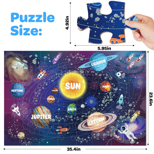 Duchong solar system puzzle planet tiles closeup, helps kids improve matching skills and focus.