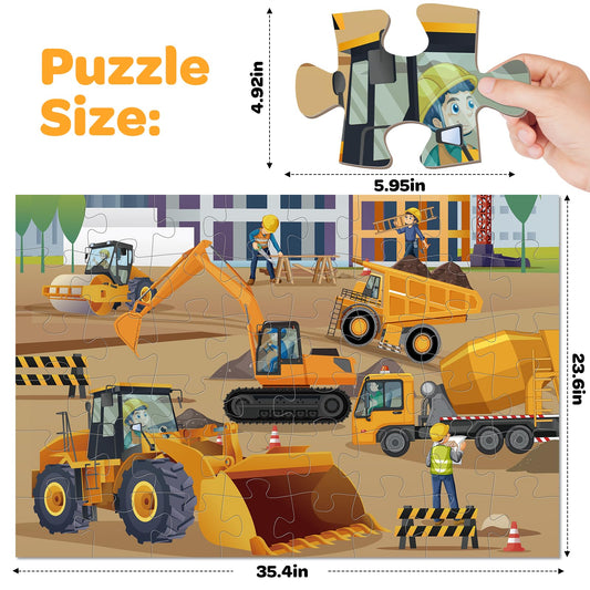 Duchong jumbo puzzle close-up of bright construction vehicles to boost recognition