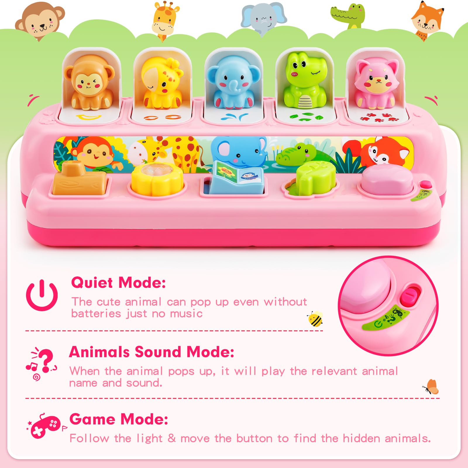 Duchong pop-up toy follow-the-light game boosts hand-eye coordination.