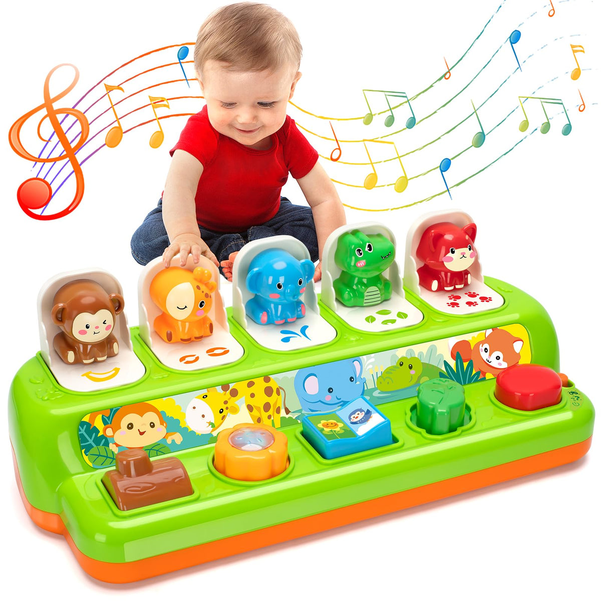 Duchong pop-up toy shows animal pop to spark cause-and-effect learning.