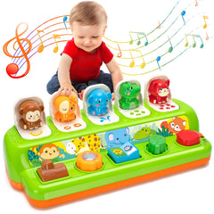 Duchong pop-up toy shows animal pop to spark cause-and-effect learning.