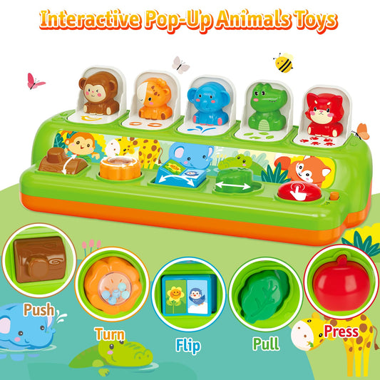 Duchong pop-up toy button activation strengthens grasp through interactive play.