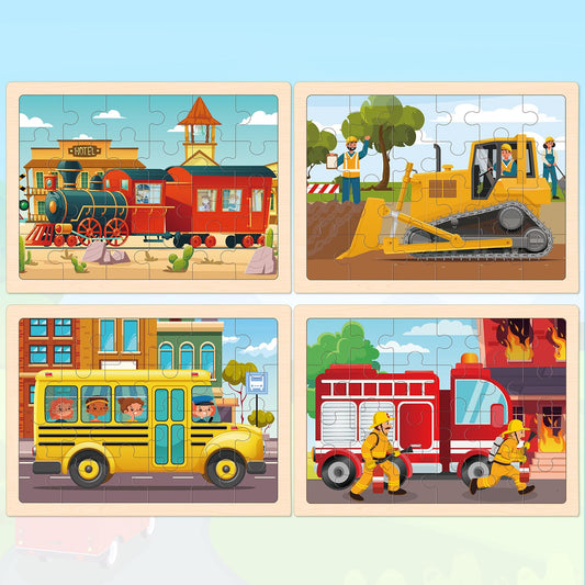 Duchong fire truck wooden puzzle promotes problem solving and imaginative play.