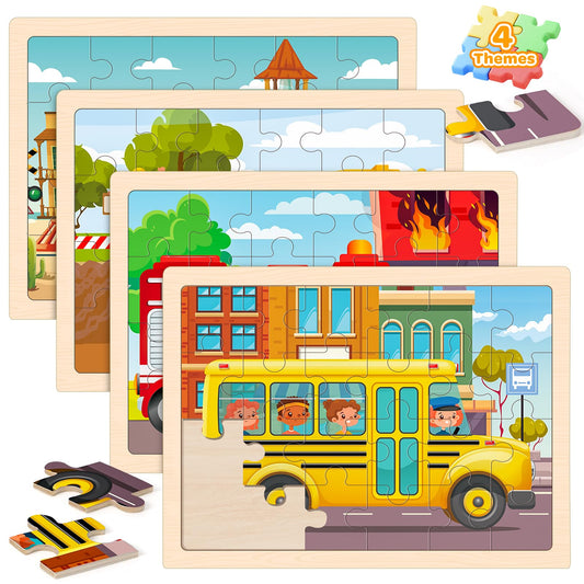 Duchong school bus wooden puzzle enhances early learning and fine motor skills.