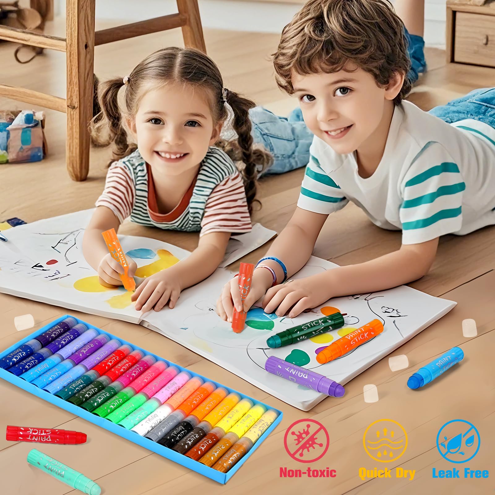 Duchong Tempera paint sticks washable for easy cleanup.