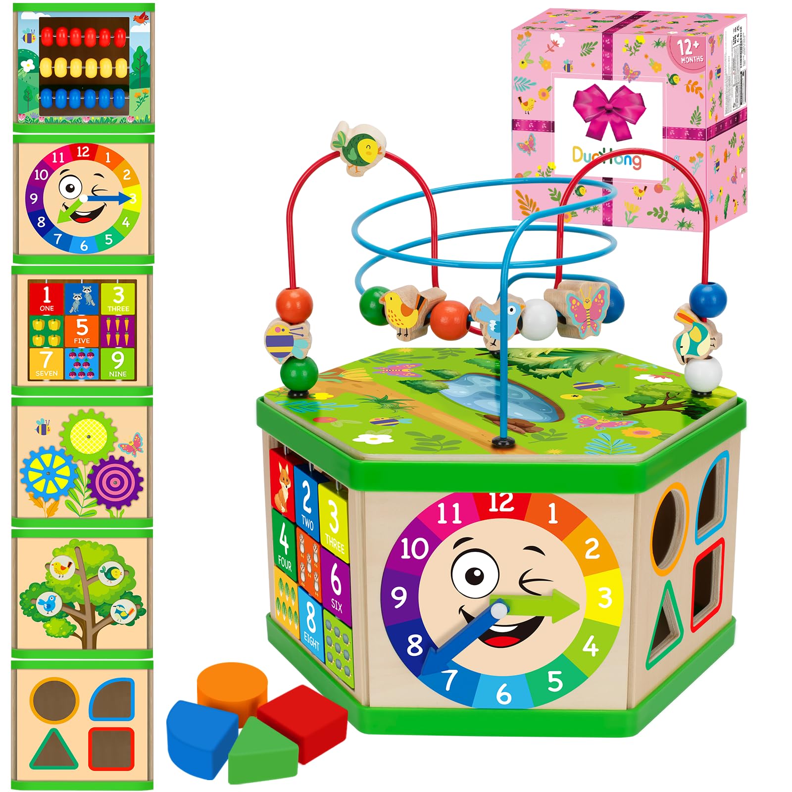 duchong wooden activity cube bird slider invites exploration and fine motor engagement.