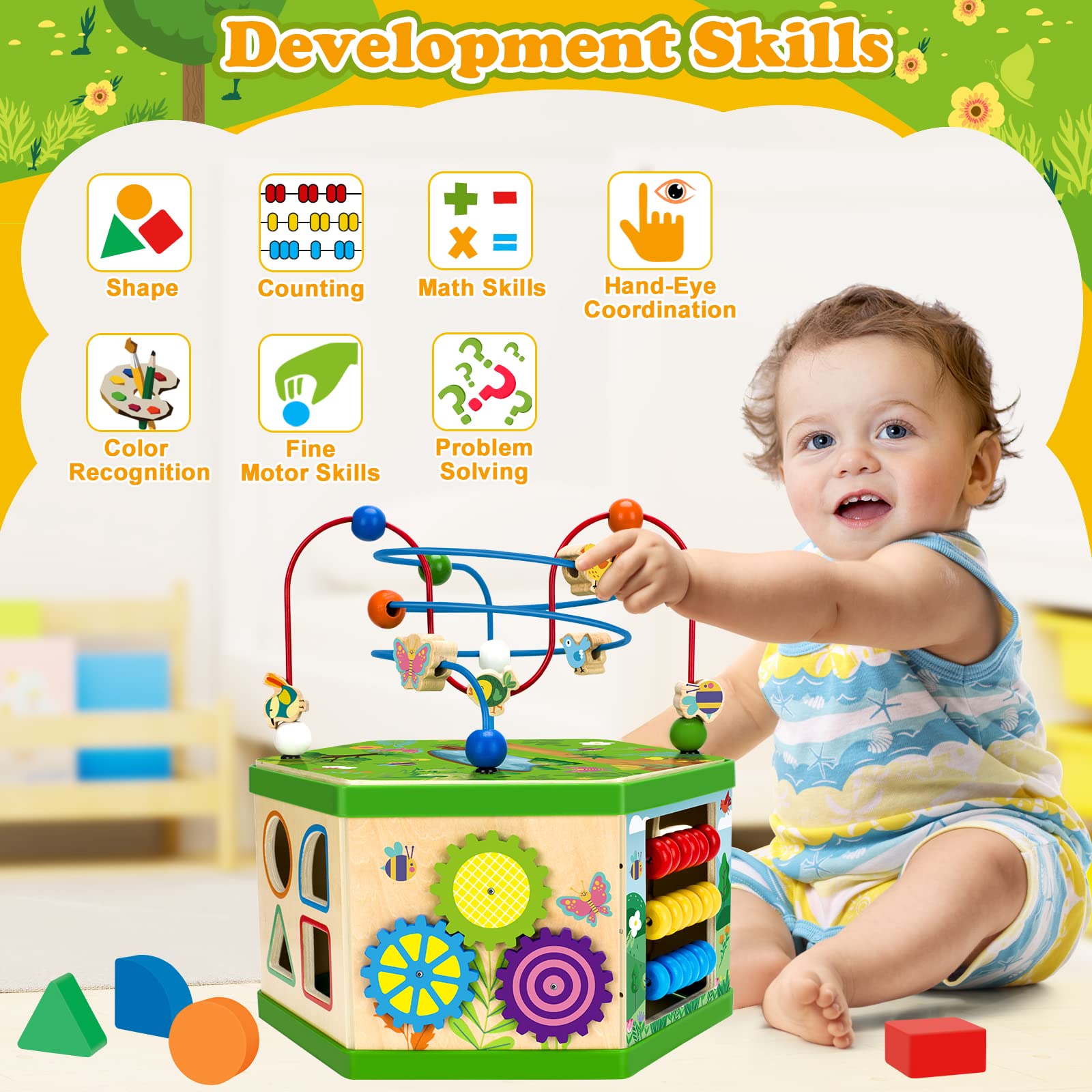duchong wooden activity cube learning clock aids time-telling exploration with colorful gears.