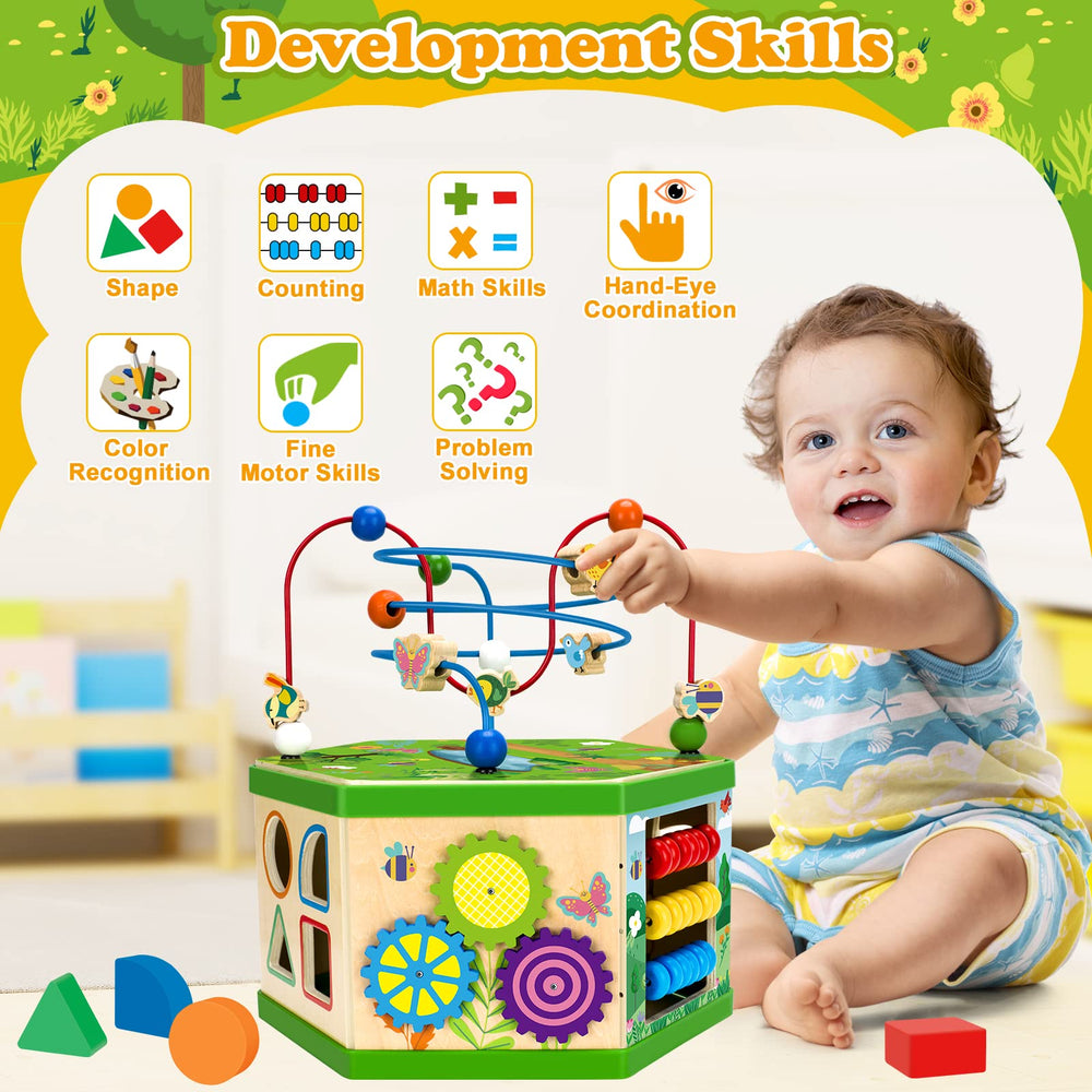 duchong wooden activity cube learning clock aids time-telling exploration with colorful gears.