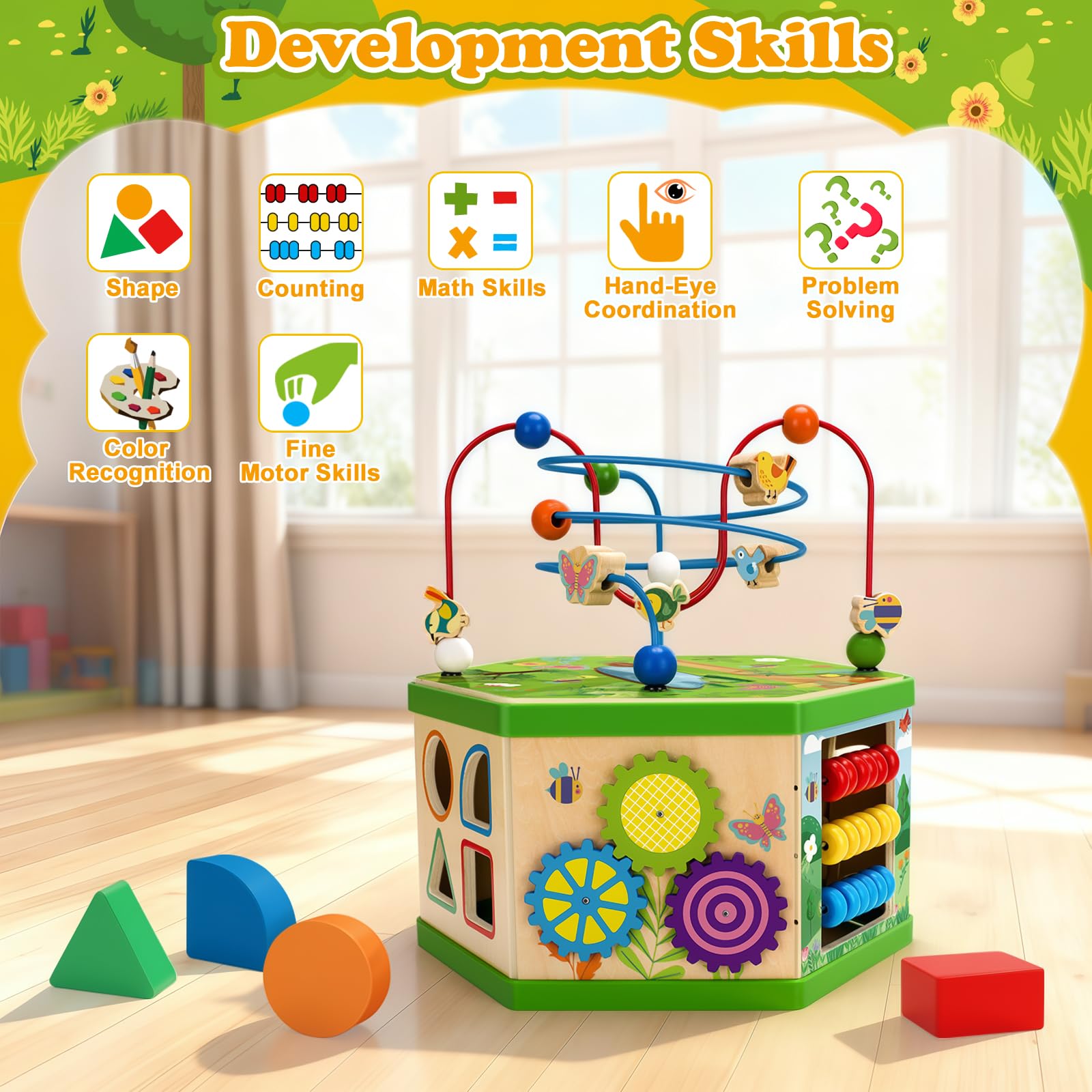 Duchong shape sorter promotes shape recognition and hand-eye coordination.