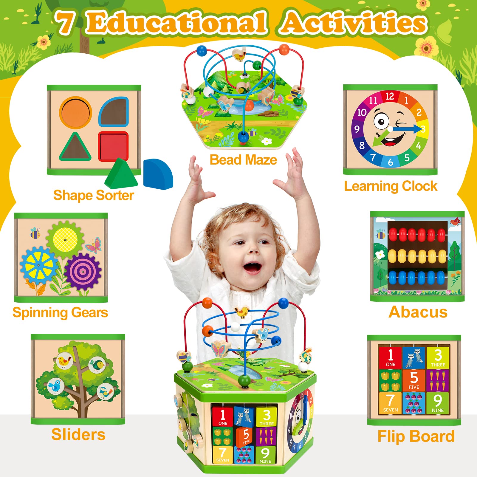 duchong wooden activity cube spinning gears sparks curiosity and logical thinking during play.