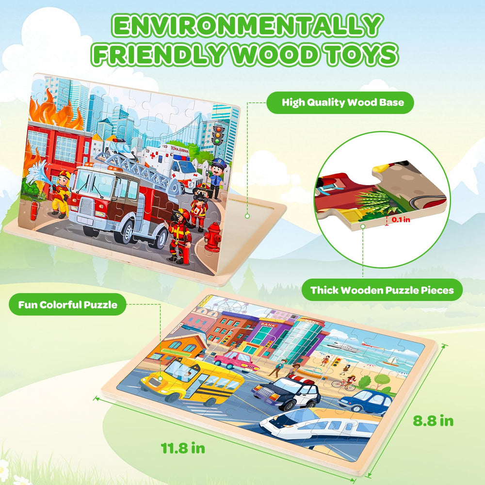 Duchong wooden puzzles with cars spark imaginative play and fine motor skills.
