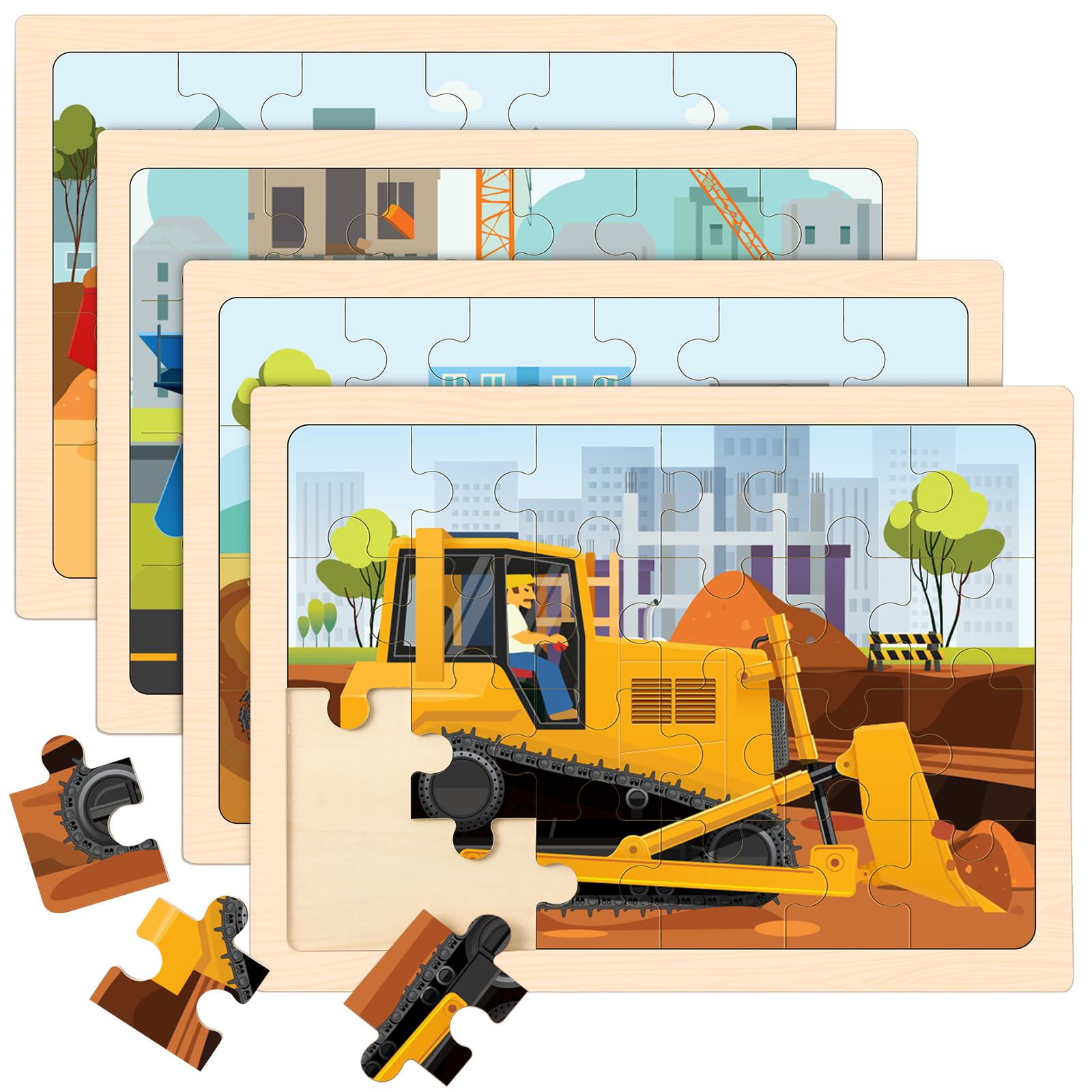Duchong wooden puzzle with excavator assembly shows vivid colors to boost early engineering skills.