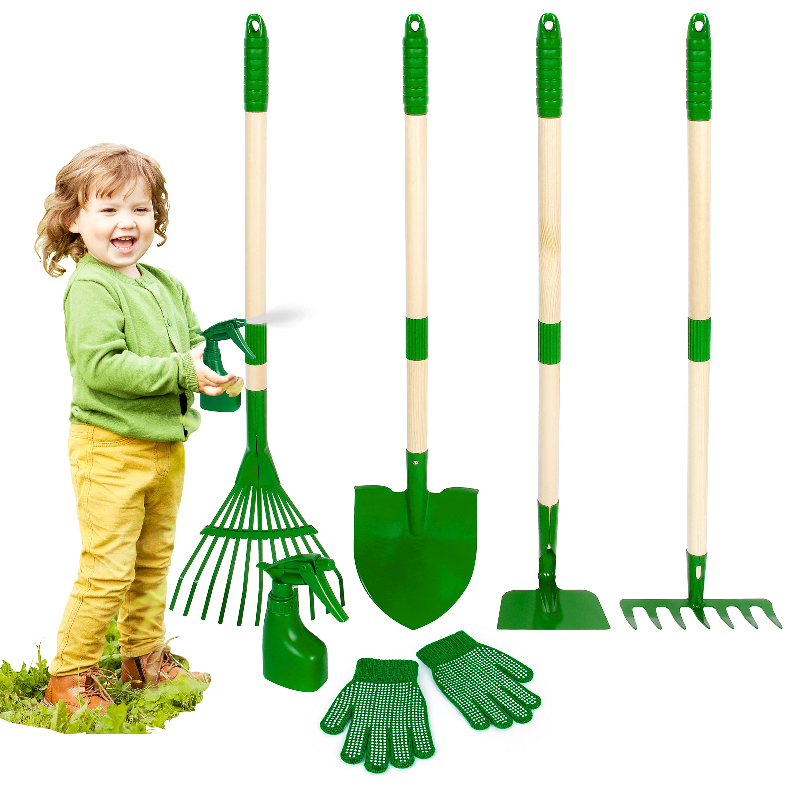 Duckura Kids Garden Tools Set shovel helping kids plant seedlings outdoors