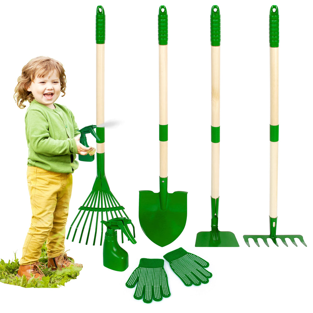 Duckura Kids Garden Tools Set shovel helping kids plant seedlings outdoors