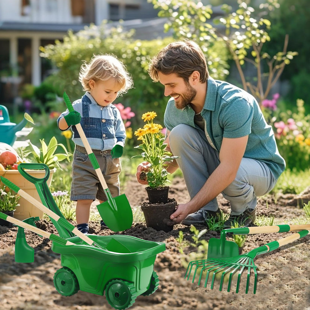 Duckura Kids Gardening Tools Set rake emphasizes safe materials and smooth raking for small hands.