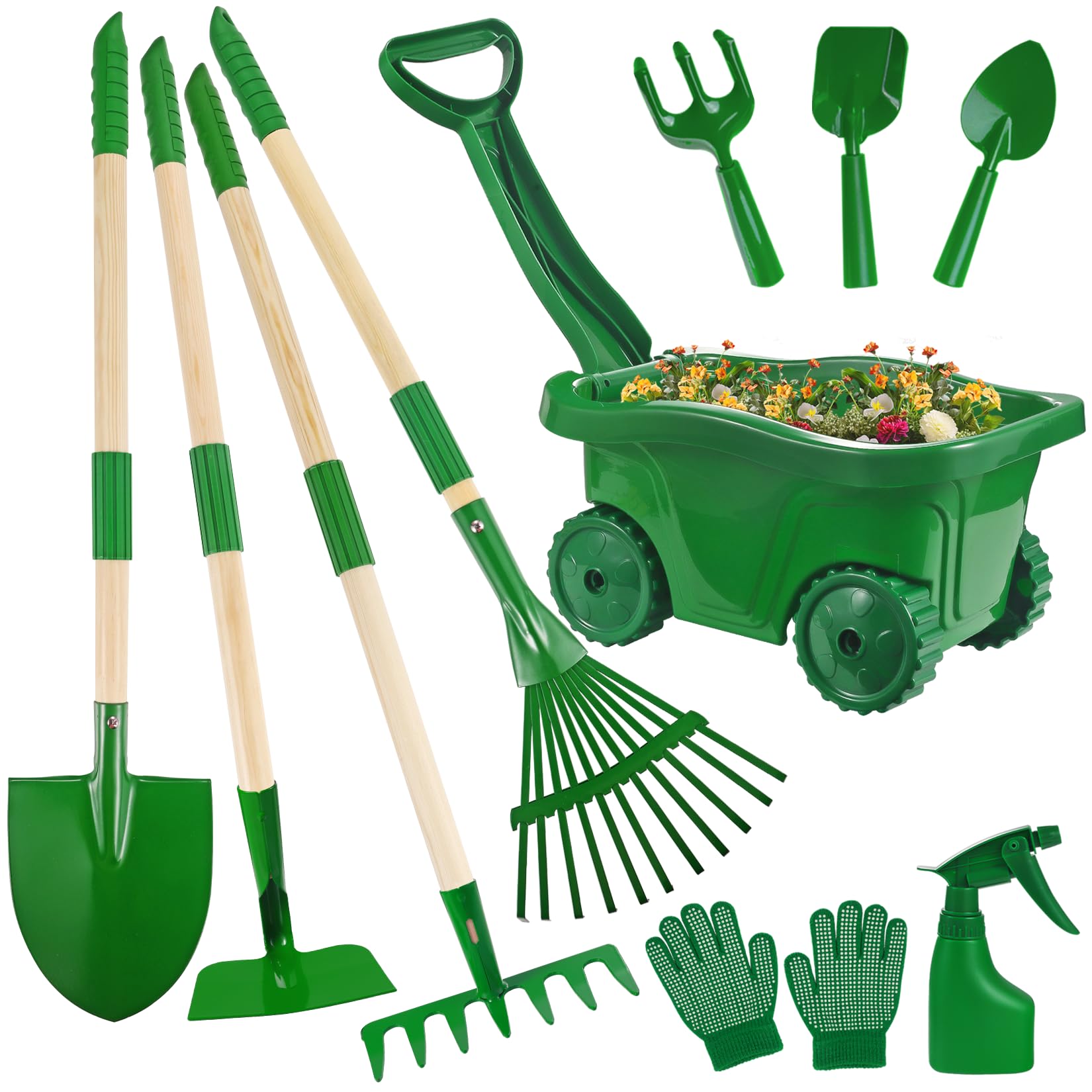 Duckura Kids Gardening Tools Set wheelbarrow offers sturdy carry-and-collect capability for outdoor tasks.