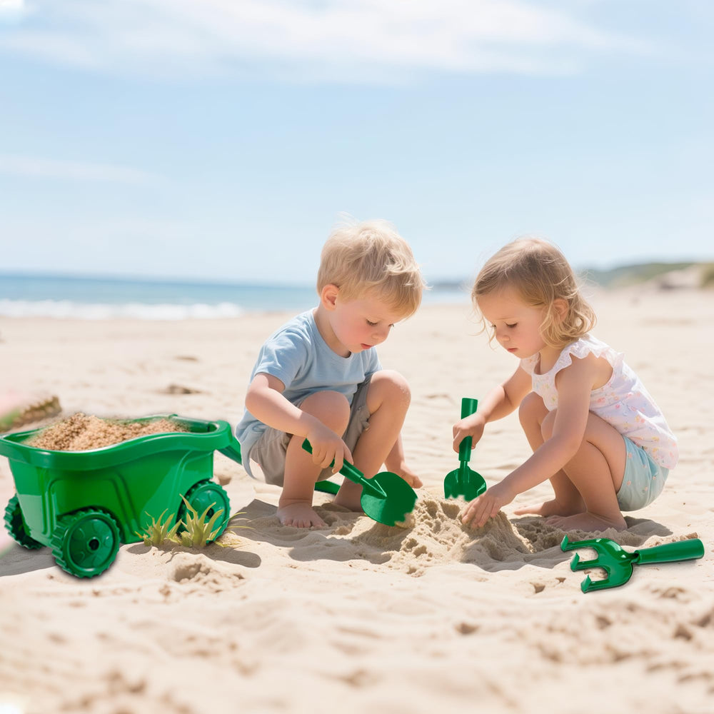 Duckura Kids Wheelbarrow Contents keeps tools and seeds neatly together.