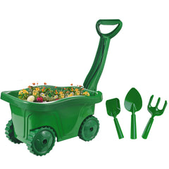 Duckura Kids Wheelbarrow Green, kid-sized and sturdy for garden tasks.
