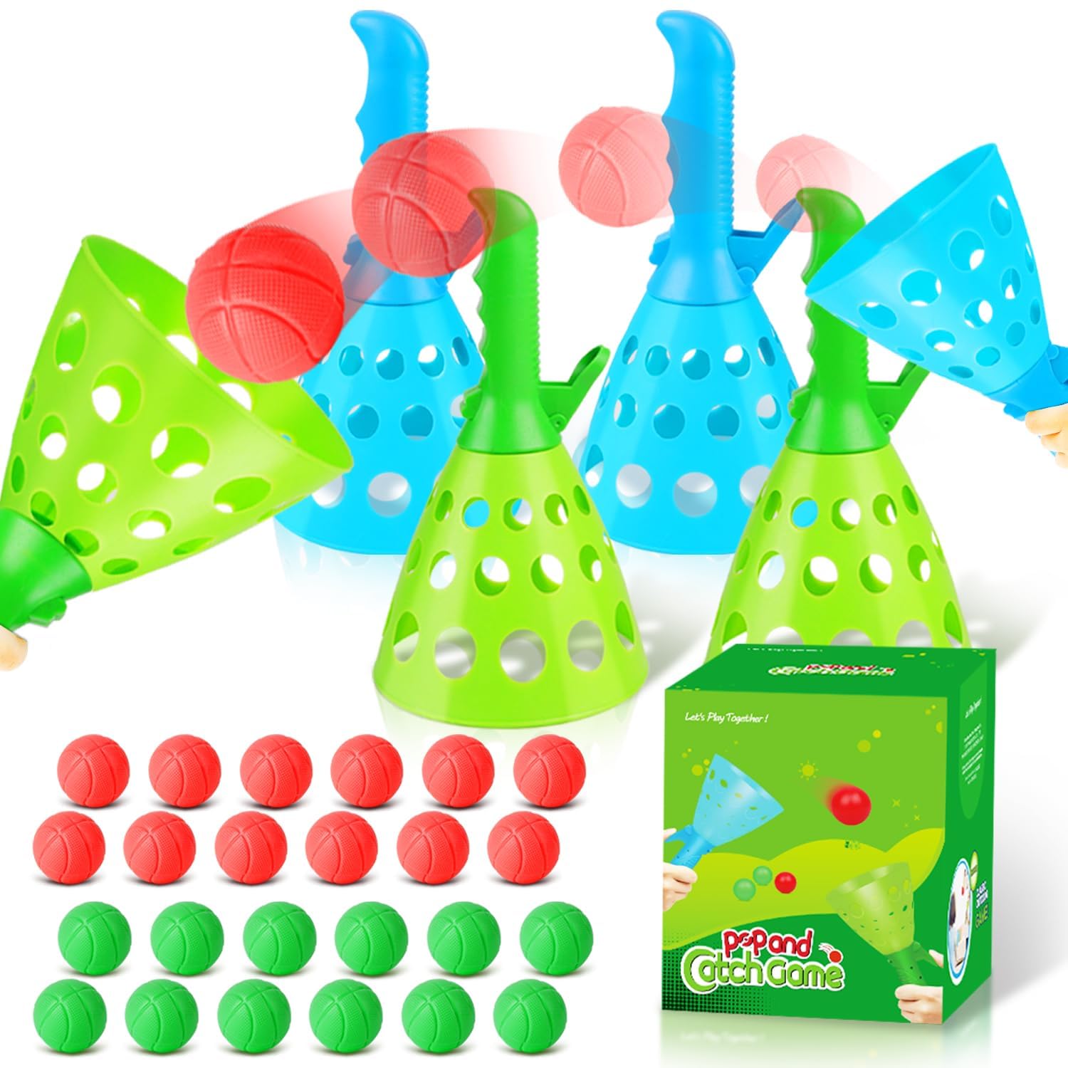 Duckura Pop-Pass-Catch launchers and four baskets for active outdoor play