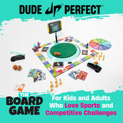 Dude Perfect Board Game dice close-up ready for quick rounds.