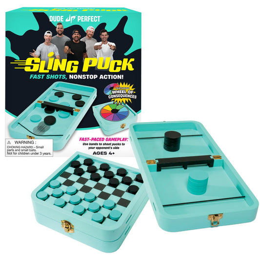 Dude Perfect Sling Puck board top view for easy family game nights