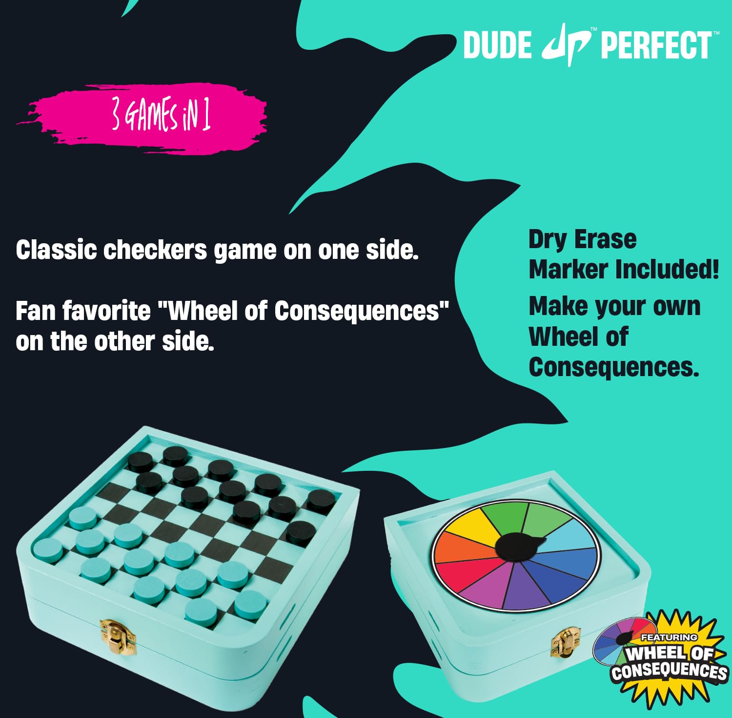 Dude Perfect board with checkers side ready for strategic moves